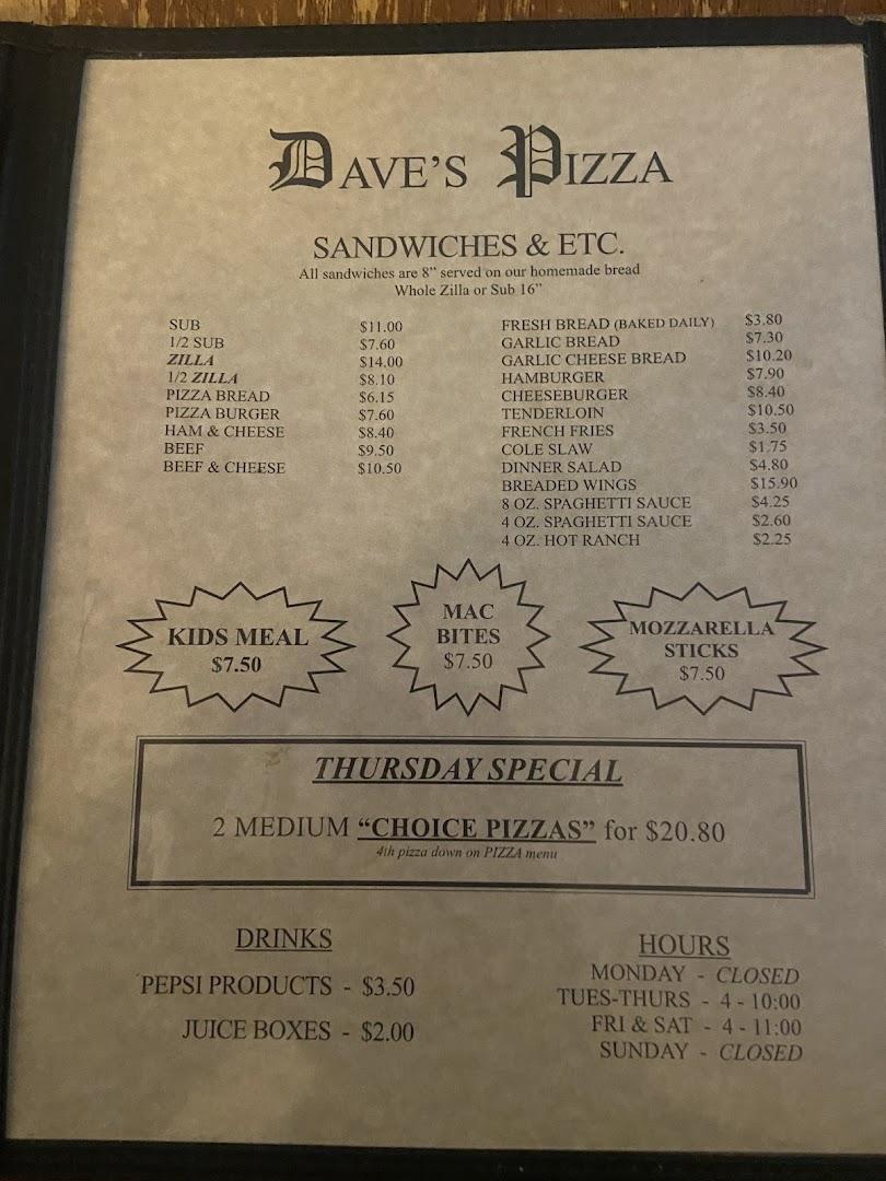 Dave's Pizza Menu image 6